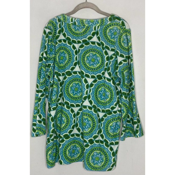 TALBOTS Women's Blue Green Print Terry Cloth Top Shirt Cover Up Tunic Size 1XP - Picture 5 of 5